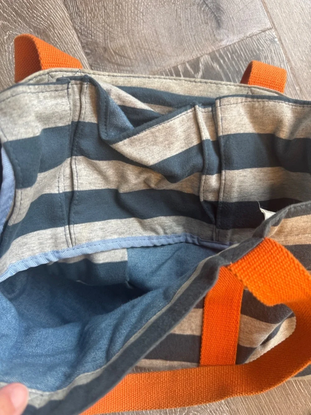 Rootote Japanese Brand Striped Canvas Messenger Tote w/Bright Orange Straps 0448